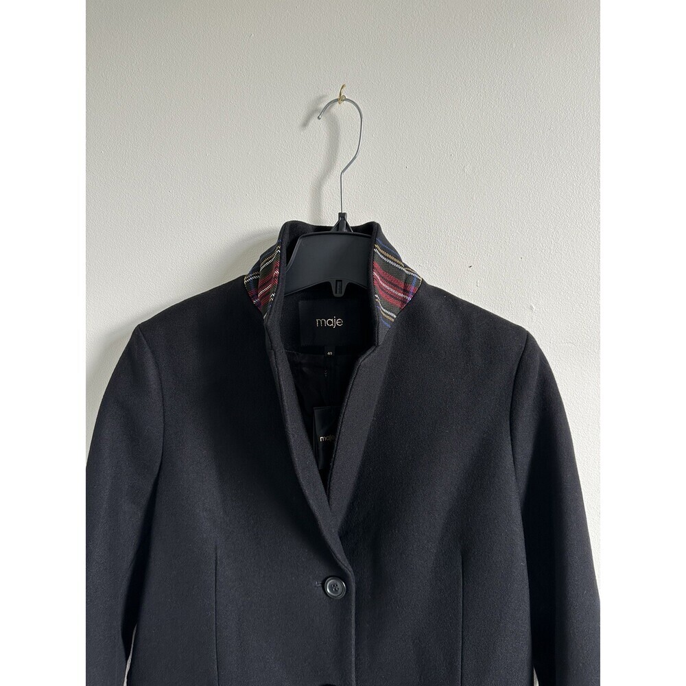 Maje Women's Gireg Straight Cut Virgin Wool Coat In Black Size 40 - Picture 11 of 15